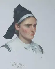 Portrait of a Dutch girl by James Hayllar, 1885, oil on board, sold Jul 2022