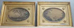 River landscapes, Miles Wynne Cato labels verso, oval, 16 x 23cm, im matching period giltwood frames and another watercolour by Gilpin of a castle, 17 x 27cm by William Gilpin, watercolour, sold Jul 2022