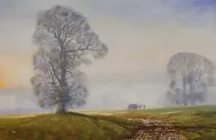 Morning mist near Alfriston by Donald Ayres, oil on canvas, sold Jul 2022