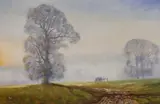 Morning mist near Alfriston by Donald Ayres, oil on canvas, sold Jul 2022