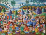 Market scene by Rodrigue Mervilus, oil on canvas, sold Jul 2022