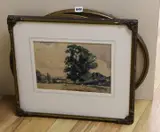 Sussex landscape, label verso, 21 x 31cm and two oval watercolours of flowers by William Hyams, watercolour, sold Jul 2022