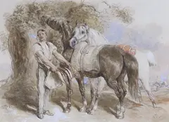 Saddling Up by John Frederick Taylor, watercolour, sold Jul 2022