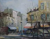 The cafe on the corner by Lucien Delarue, 1979, oil on canvas, sold Jun 2022