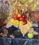 Still life of fruit upon a table topoil on by Mikhail Alexandrovich Shaposhnikov, oil on board, offered Jun 2022