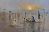 Last of the sun by Roy Petley, oil on panel, sold Jun 2022