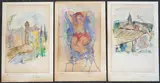 Reclining nude and studies of buildings by George Bouzianis, 1954, watercolor, sold Jun 2022