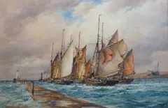 Rye' watercolour signed and dated '16 50 x 75cm Watercolour on paper, some scattered foxing throughout otherwise in good condition with good strength of colour by Frederick James Aldridge, watercolour, sold Jun 2022