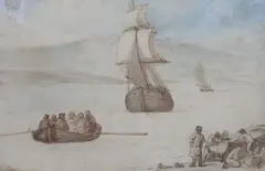 Embarking by Thomas Rowlandson, ink and watercolour, offered Jun 2022