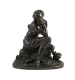 A 19th century German bronze figure of a classical water carrier, seated upon a mound with waterlilies at her feet by Pierre Alexandre Schoenewerk, bronze, sold Jun 2022
