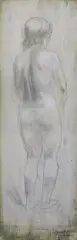 Girl (Pillar) 1949' oil and pencil on board signed and dated October 1949 and inscribed 'Standing girl by Barbara Hepworth, oil and pencil on board, sold Jun 2022