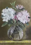 Still life of Rhododendron blooms in a glass vase by Adrianus Cyriacu Bleys, pastel, sold Jun 2022