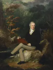 Full length portrait of a gentleman seated in a landscape by Alfred Frick, 1835, oil on canvas, sold Jun 2022