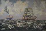 Steam and Sail' oil on board signed 50 x 75cm by Victor William Ellis, oil on board, offered Jun 2022