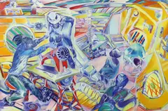 Sewing Machine' oil on canvas Year 2000 Royal Academy Summe Exhibition label verso 121 x 183cm by Denzil Forrester, oil on canvas, sold Jun 2022