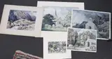 Six assorted watercolours by George Mackley, engraving, sold Jun 2022