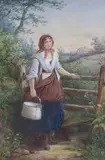 County maid beside a stile by David Hardy, 1865, watercolour, sold Jun 2022
