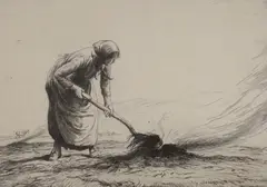 Woman harvester by George Soper, etching, sold Jun 2022