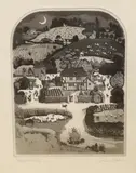 Farmstead by Graham Clarke, etching and aquatint, sold Jun 2022