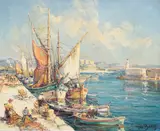 Seascape, Antibes by Maurice Barle, oil on canvas, sold Jun 2022