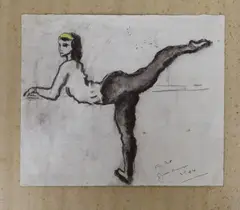 Sketch of a ballet dancer, inscribed 'For Pat from Mervyn 1944 by Mervyn Peake, charcoal and oil on paper, sold Jun 2022