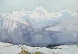 Alpine landscape by Gertrude Crompton, watercolour, offered Jun 2022