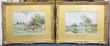 A Summer Day, Leckhampton' and 'A Farmstead at Eckington by David Bates, 1908, watercolor, sold Jun 2022