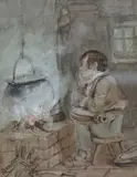 Lost in thought by Alfred Provis, ink and watercolour, sold Jun 2022
