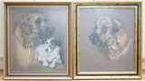Portraits of Great Danes and a Terrier by Marjorie Cox, 1983, drawing, sold Jun 2022