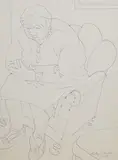 Old Mrs Perry by Barbara Tribe, 1958, ink, offered Jun 2022