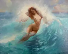Nude amongst waves by Harry Villiers Barnett, 1902, oil on board, sold Jun 2022