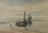 Fishing boats unloading the catch by Albert Ernest Markes, 1886, watercolour, sold Jun 2022