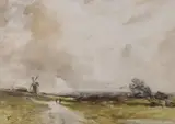 Windy landscape by George Sykes, watercolour, sold Jun 2022