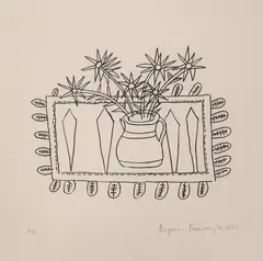 Still life with jug by Bryan Pearce, 2001, etching, sold Jun 2022