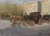 Carriage horse and driver by Francesco Tammaro, 1970, oil on board, sold May 2022
