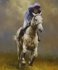 Richard Dunwoody on Desert Orchid by Graham Isom, oil on canvas, sold May 2022