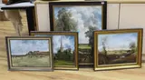 Landscape after Constable, Beach scene, Salisbury Cathedral and Cattle on a lane by Raymond Price, oil, sold May 2022