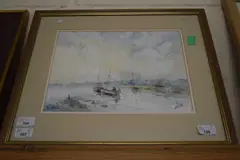 Beached boats by Jack Cox, watercolour on paper, sold Aug 2022
