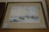 Beached boats by Jack Cox, watercolour on paper, sold Aug 2022