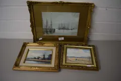Study of a windmill plus a further study how hill, w j boddy, study of a harbour by Geoffrey Flatt, watercolor, sold Aug 2022