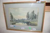 River scene, possibly river Gipping or Deben by Albert Charles Ribbans, watercolour, offered Aug 2022