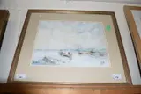 Beached boats by Jack Cox, watercolour on paper, sold Aug 2022