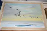Study of a skein of geese, oil on canvas by Harold W Elsegood, OIL ON CANVAS, sold Aug 2022