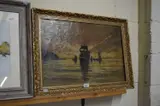 Shipping scene at sunrise, oil on canvas, gilt framed, 69cm wide by Kenneth W Luck, OIL ON CANVAS, sold Aug 2022