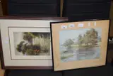 Watercolour study, angler by a riverbank, together with further coloured print ' by Herbert Oakes, WATERCOLOUR, sold Aug 2022