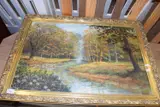 Study of a woodland stream, oil on canvas, gilt framed, 87cm wide by Stanley Dollimore, OIL ON CANVAS, sold Aug 2022