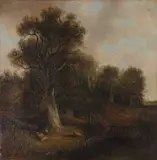 Kimberly Park, a rural Norfolk scene with livestock and a figure leaning on a wooden bridge by David Hodgson, oil on canvas, offered Jul 2022
