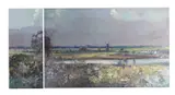 Mill view from Burgh Castle by Geoffrey Chatten, oil on board, sold Jul 2022