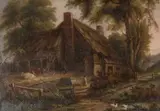 A rural Norfolk cottage with figures and livestock by John Crome, oil on canvas, sold Jul 2022