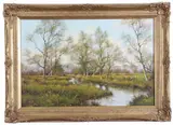 Angler in River Landscape by James Wright, Oil on canvas, sold Jul 2022